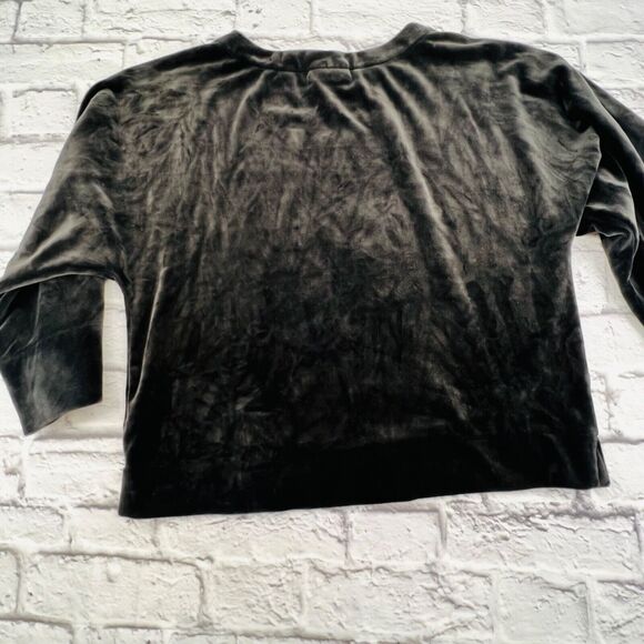 DKNY Sport Top Small Black Velvet Crewneck Cropped Pullover 3/4 Wide Sleeve - Picture 9 of 9